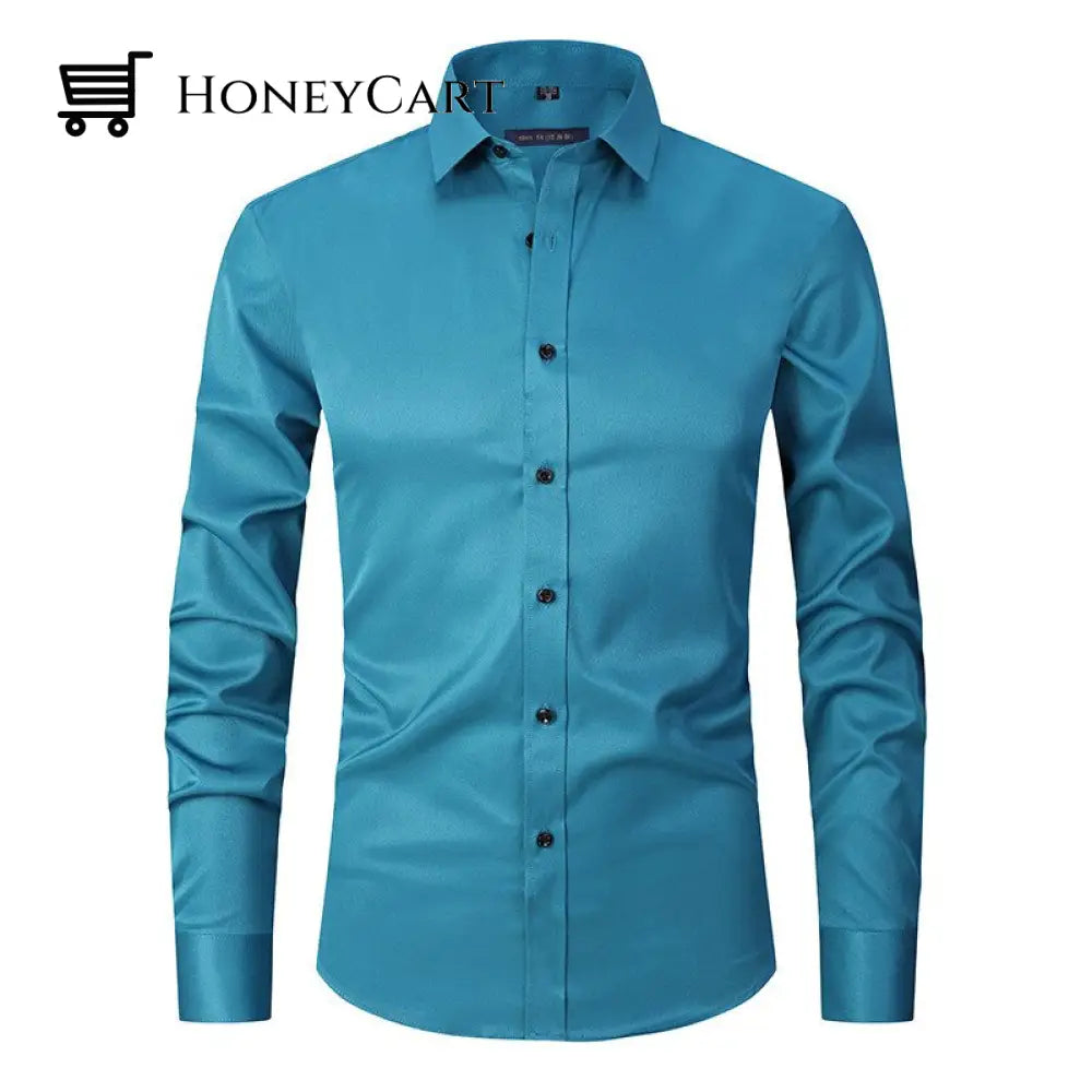 Stretch Men Slim Fit Pointed Collar Shirt Light Green / S