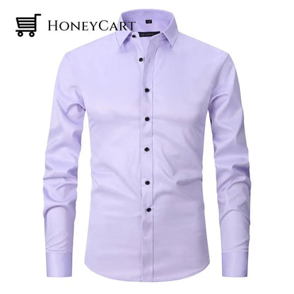 Stretch Men Slim Fit Pointed Collar Shirt Light Purple / S