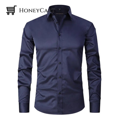 Stretch Men Slim Fit Pointed Collar Shirt Navy / S