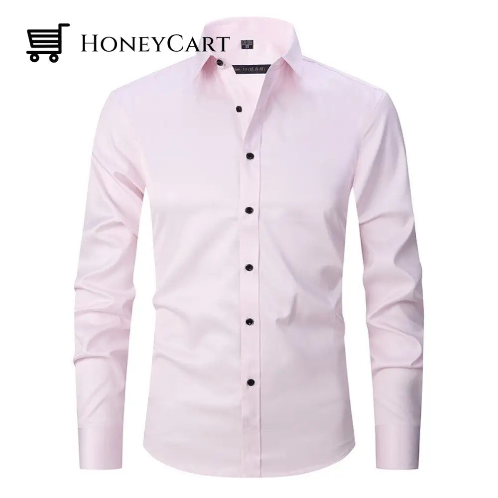 Stretch Men Slim Fit Pointed Collar Shirt Pink / S