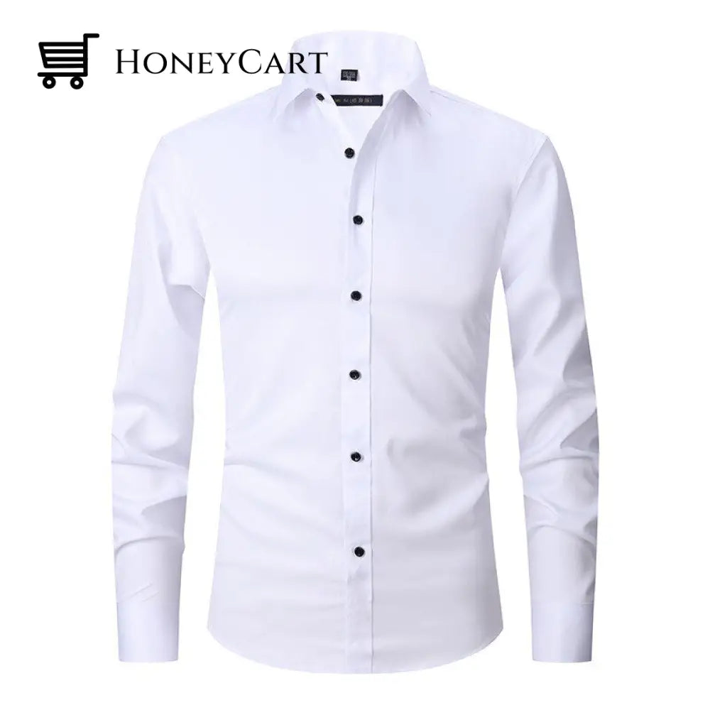 Stretch Men Slim Fit Pointed Collar Shirt White / S