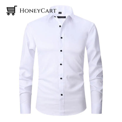 Stretch Men Slim Fit Pointed Collar Shirt White / S