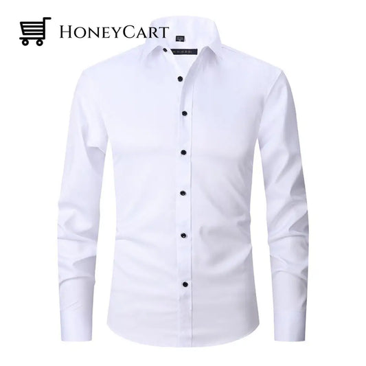 Stretch Men Slim Fit Pointed Collar Shirt White / S