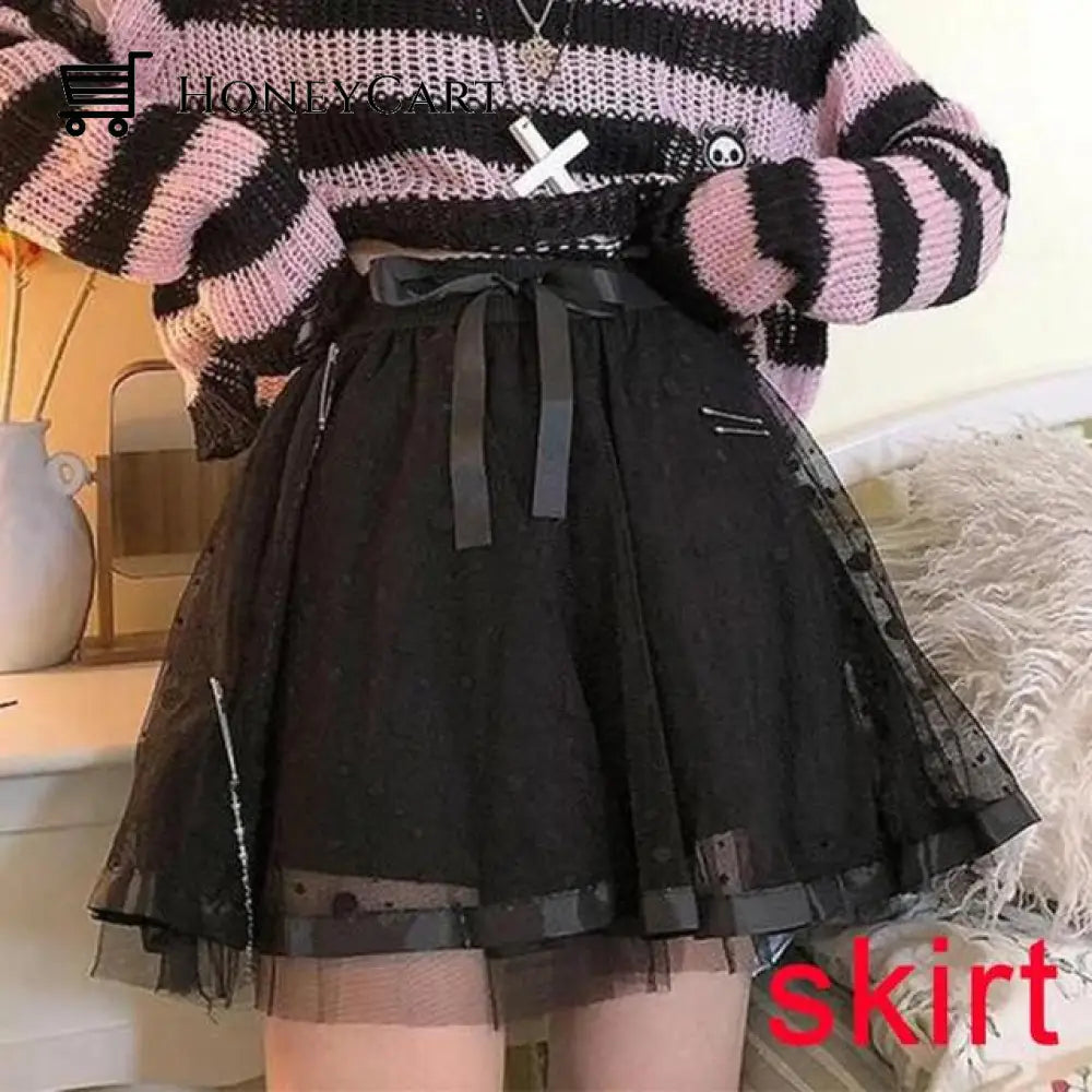 Striped Gothic Lolita Sweaters Black Dot Skirt / One Size Clothing