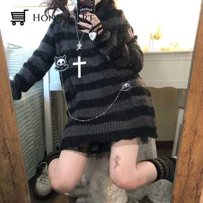 Striped Gothic Lolita Sweaters Gray Long / One Size Clothing