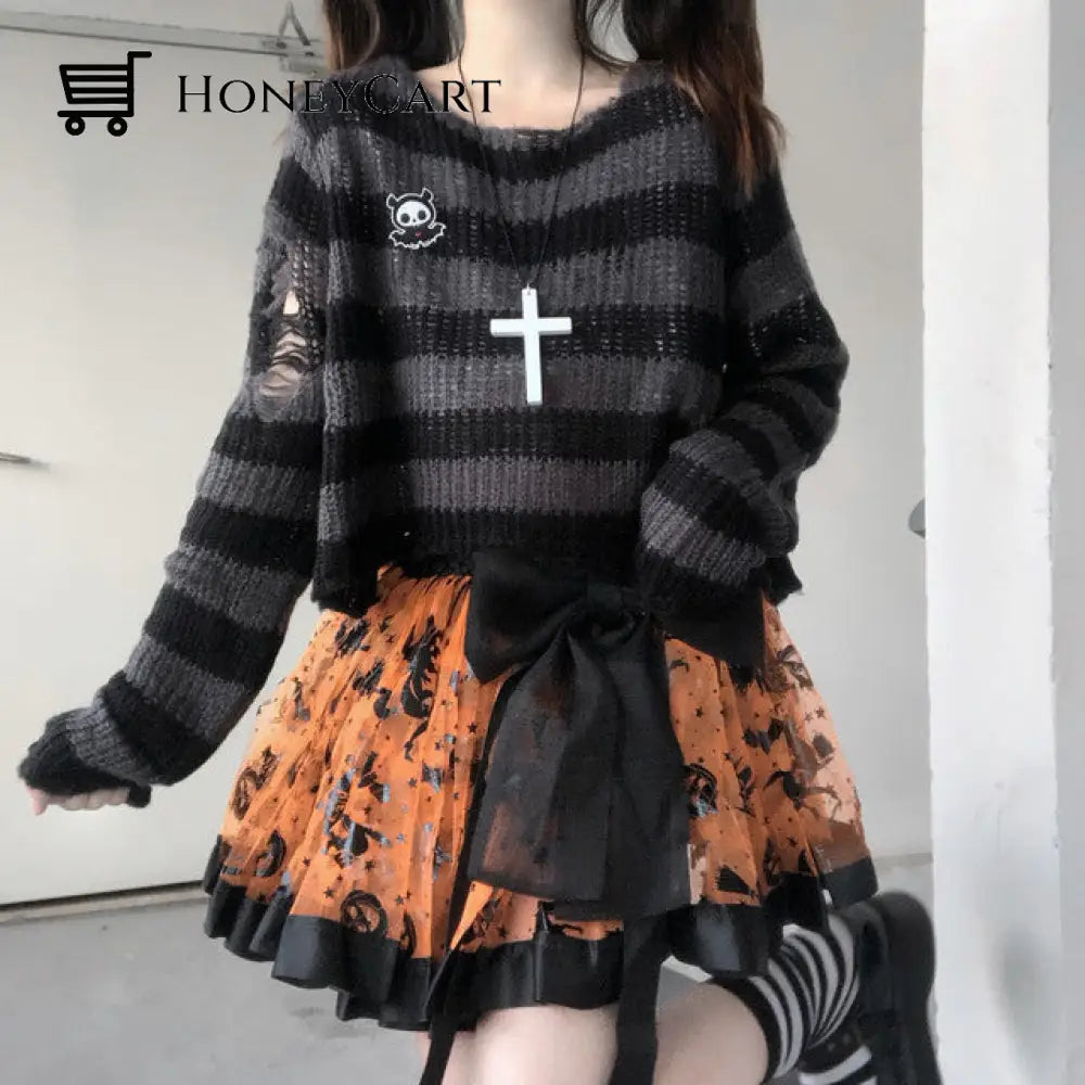 Striped Gothic Lolita Sweaters Gray Short / One Size Clothing