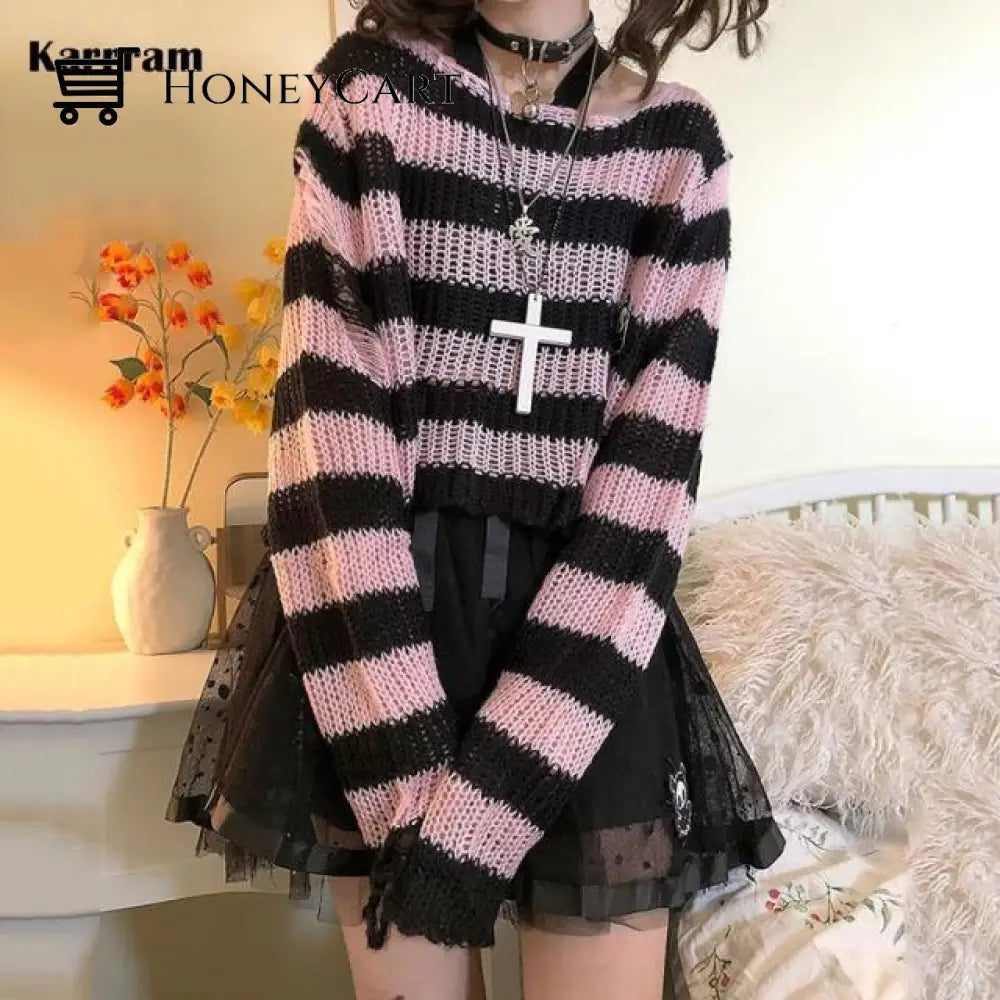 Striped Gothic Lolita Sweaters Pink Short / One Size Clothing