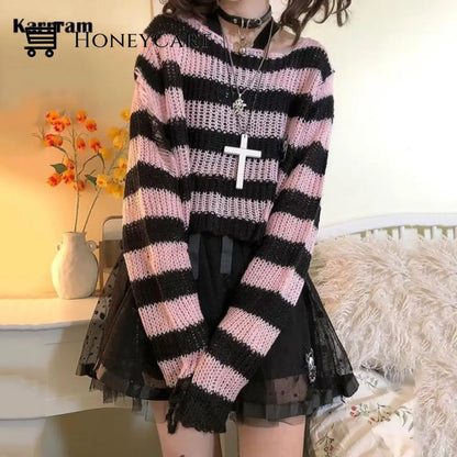 Striped Gothic Lolita Sweaters Pink Short / One Size Clothing