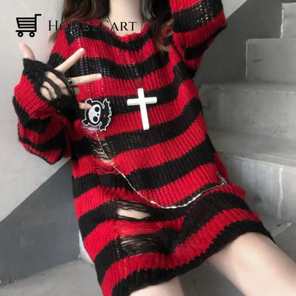 Striped Gothic Lolita Sweaters Red Long / One Size Clothing