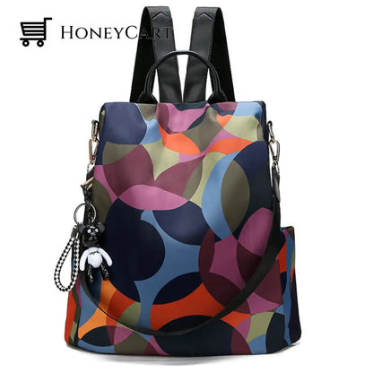 Student Waterproof Nylon Anti-Theft Backpack Bag Dark Multi Color