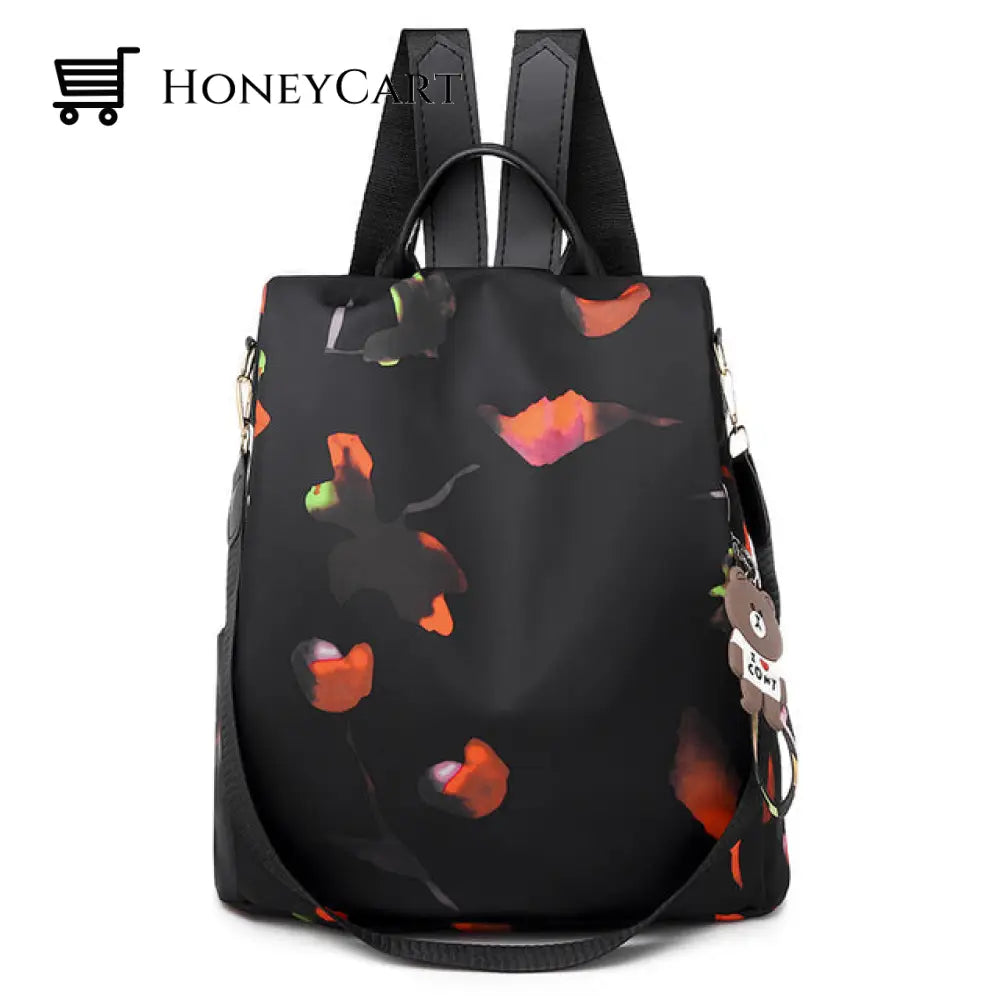 Student Waterproof Nylon Anti-Theft Backpack Bag Flower Print