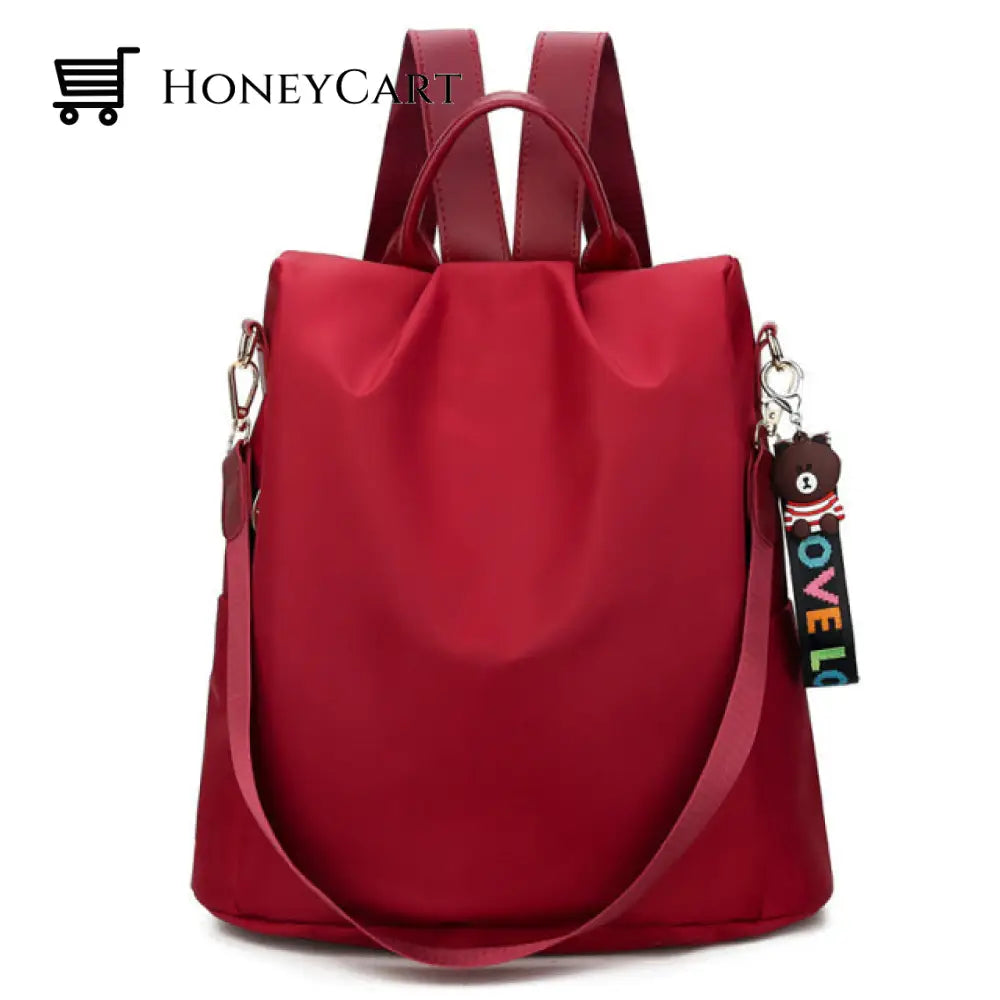Student Waterproof Nylon Anti-Theft Backpack Bag Red