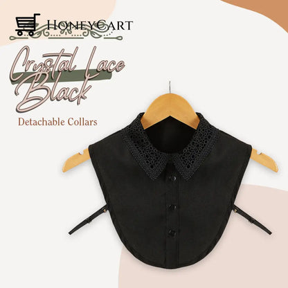 Stylish Blouse Detachable Lace Collar Crystal Black