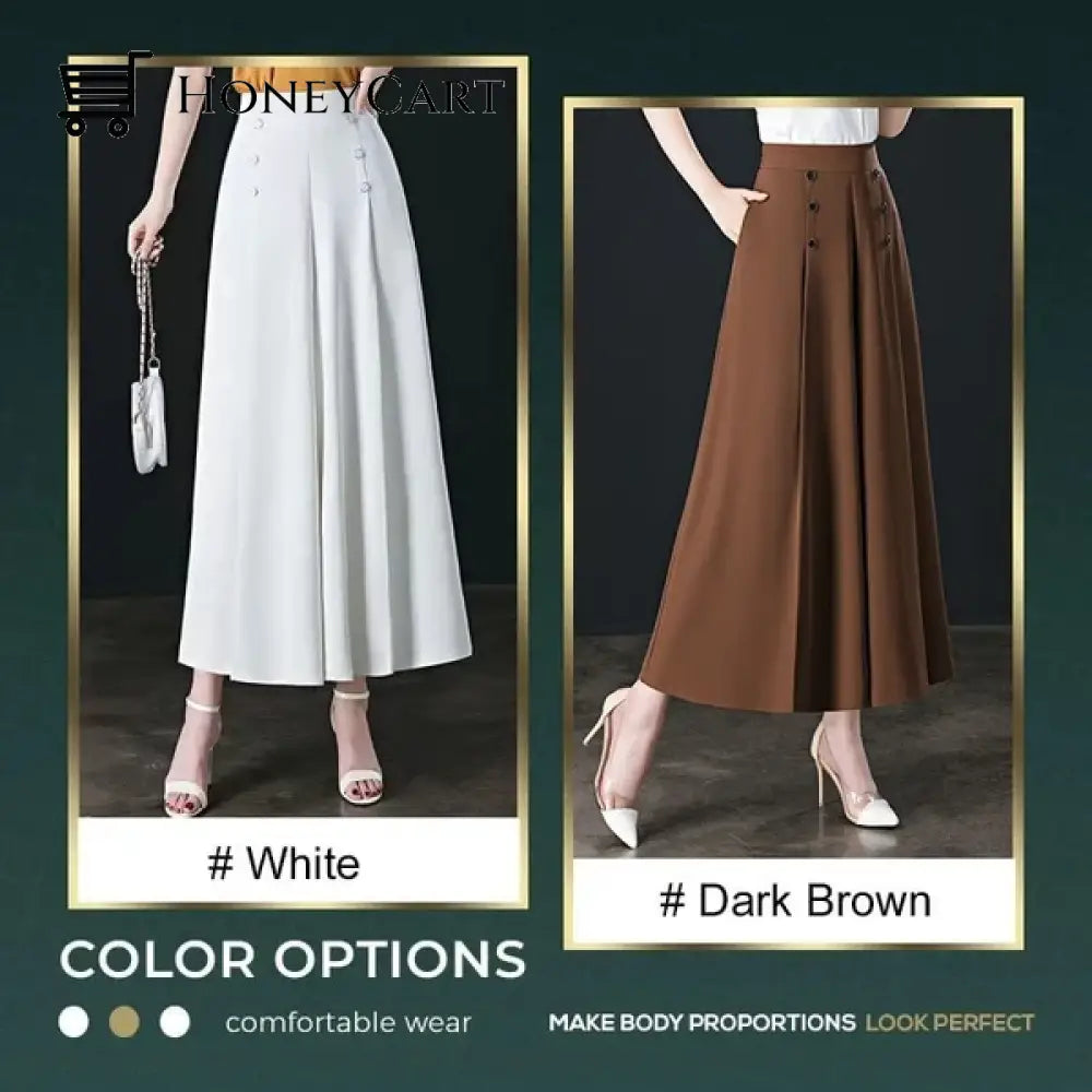 Stylish Pleated Wide Leg Pants Dark Brown / M Tool