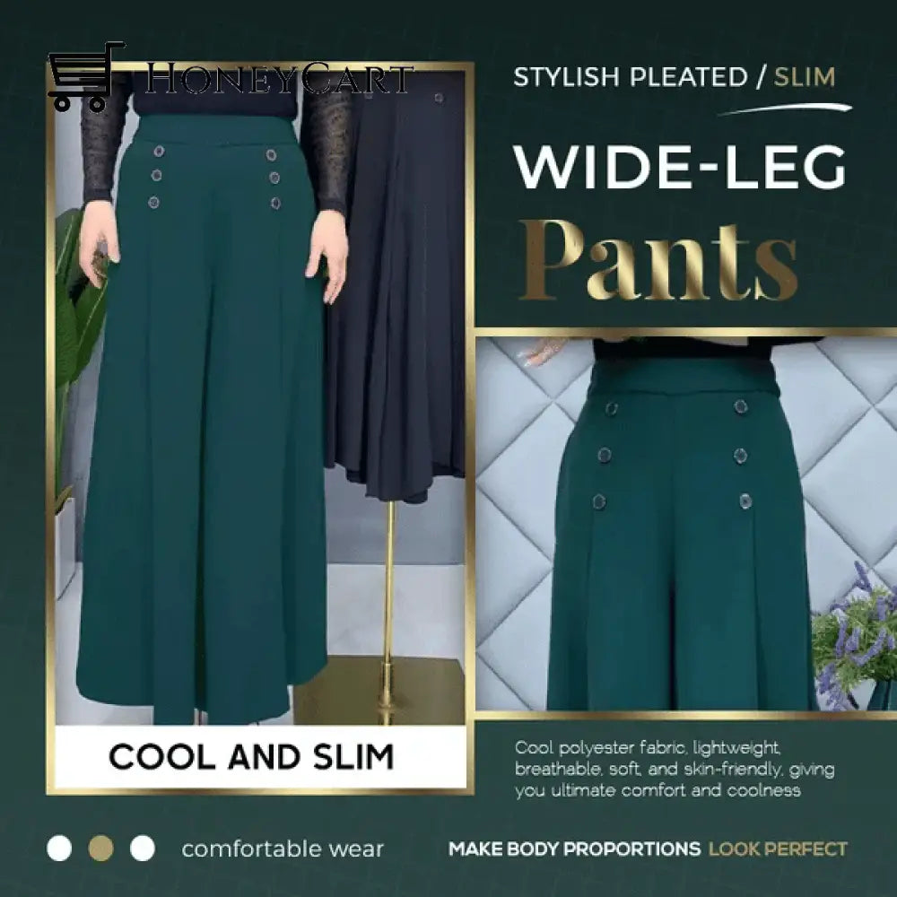 Stylish Pleated Wide Leg Pants Green / M Tool