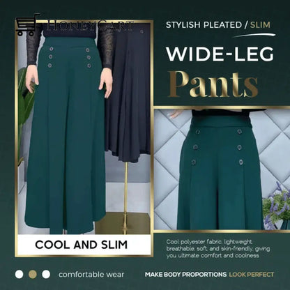 Stylish Pleated Wide Leg Pants Green / M Tool