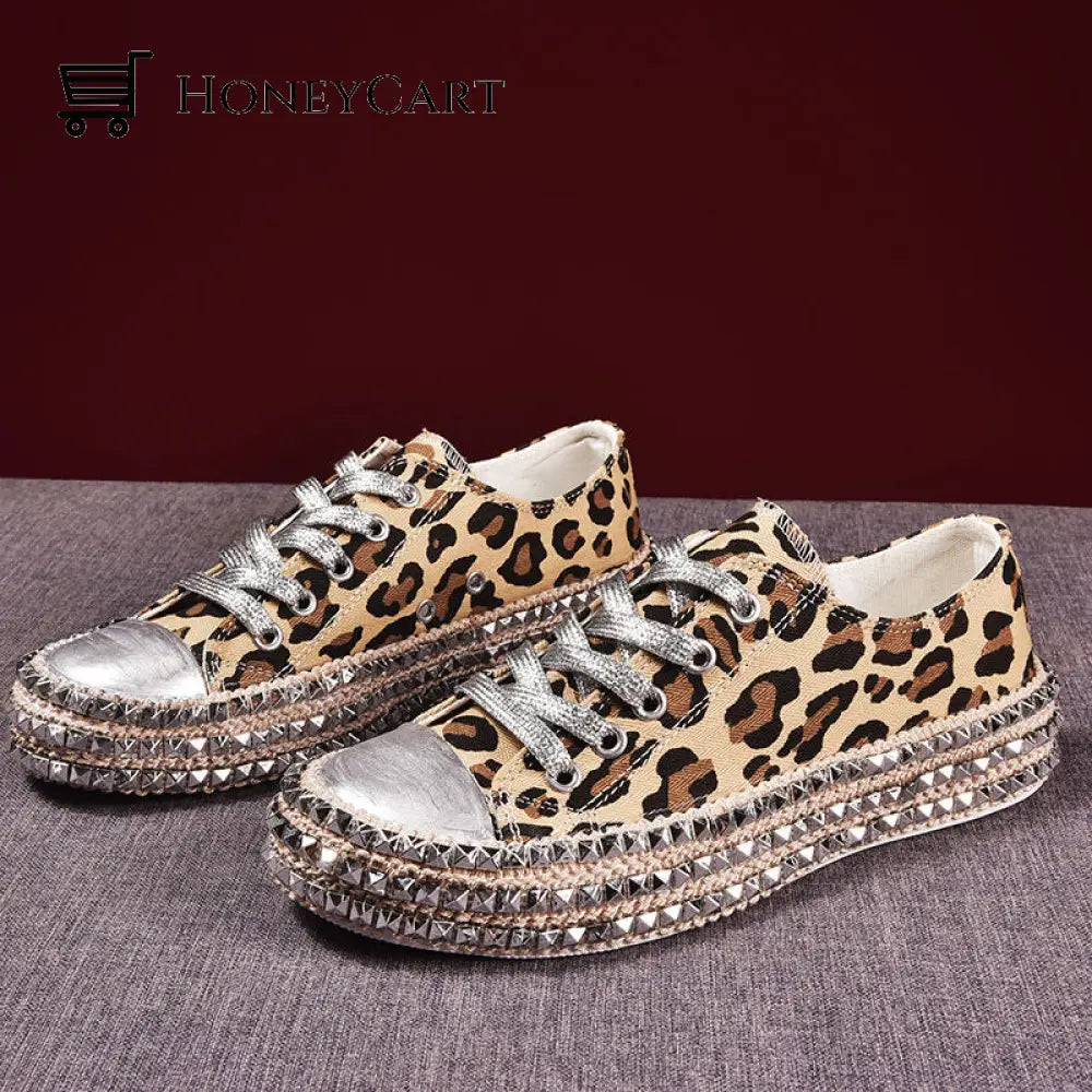 Stylish Studded Dynamic Design Sports Sneakers Shoes For Women Leopard / 5