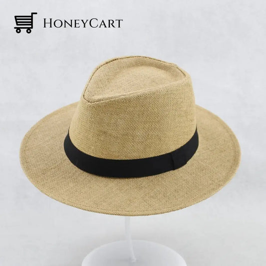 Sun Straw Fedora Beach Hat Fine Braid Upf50+ For Unisex Khaki / S/M(22\-22.8\) Ltt-Dailylivinggoods