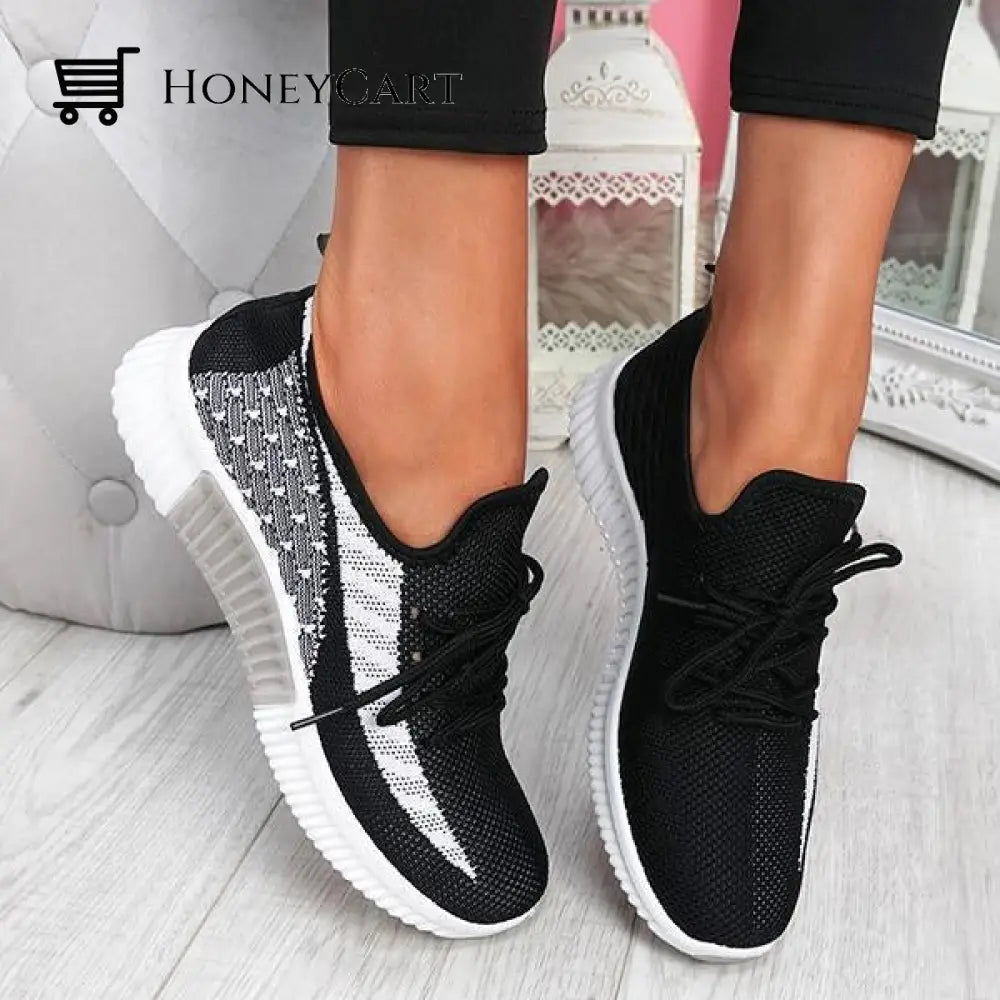 Susiecloths Breathable Lightweight Lace-Up Sneakers Black / 5(36) Women