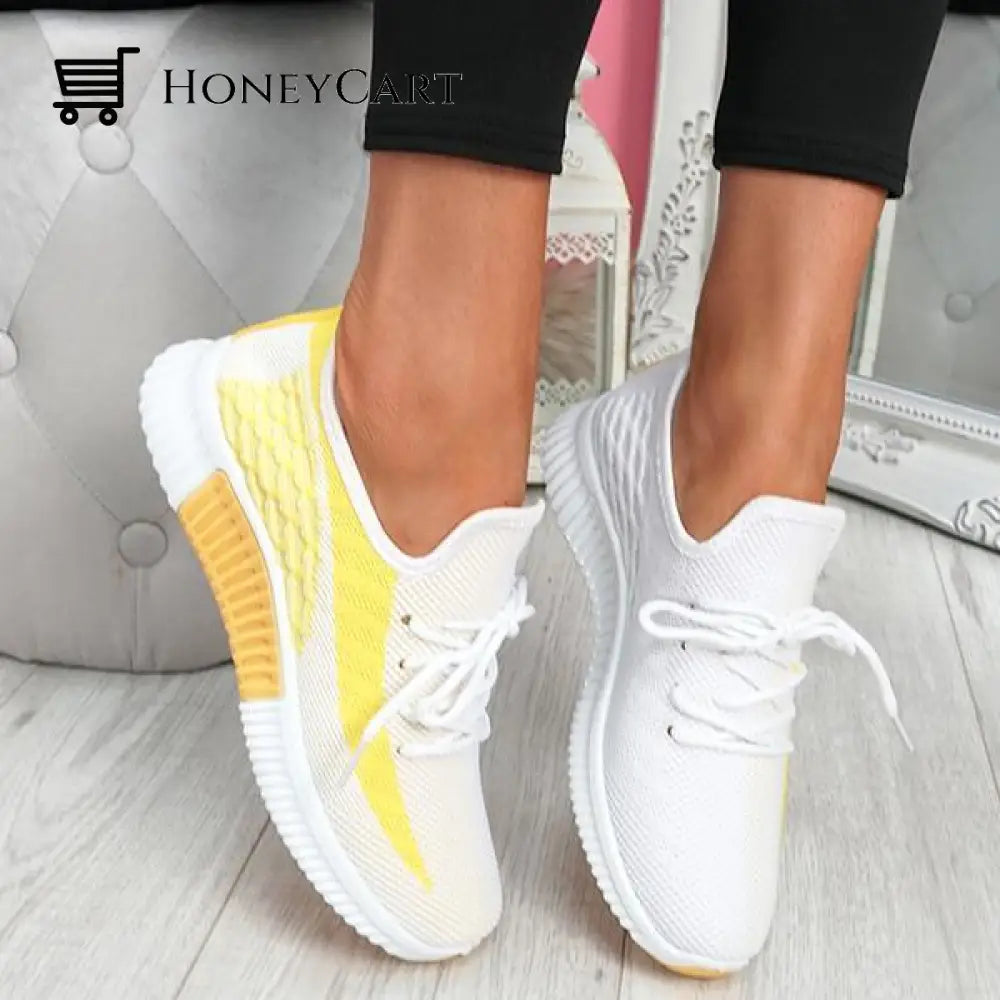 Susiecloths Breathable Lightweight Lace-Up Sneakers Yellow / 5(36) Women
