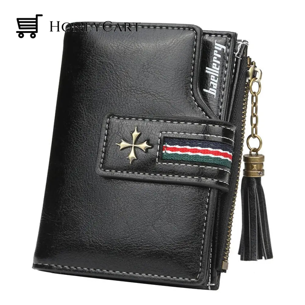Tassel Zip Womens Crop Wallet Black