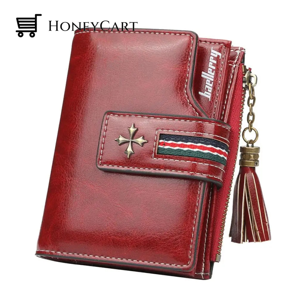 Tassel Zip Womens Crop Wallet Wine Red