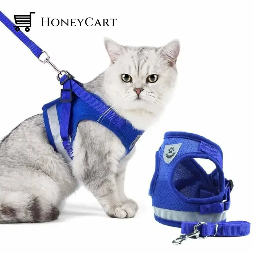 \The True Adventurer\ Reflective Cat & Kitten Harness And Leash Set Blue / S Wjj-0722