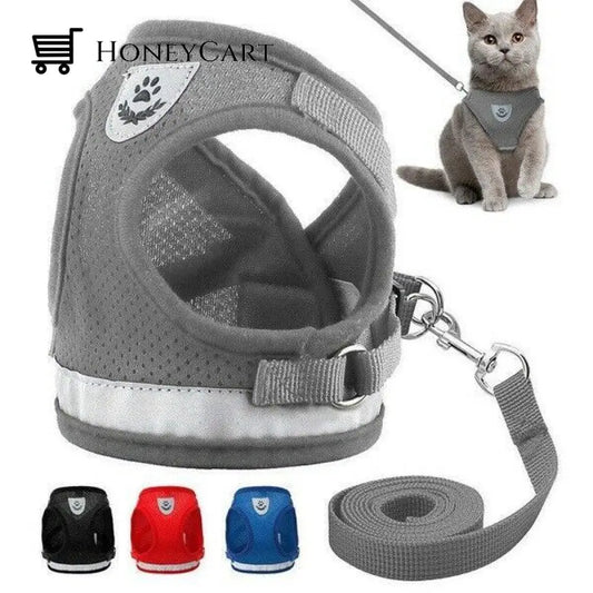 \The True Adventurer\ Reflective Cat & Kitten Harness And Leash Set Gray / S Wjj-0722