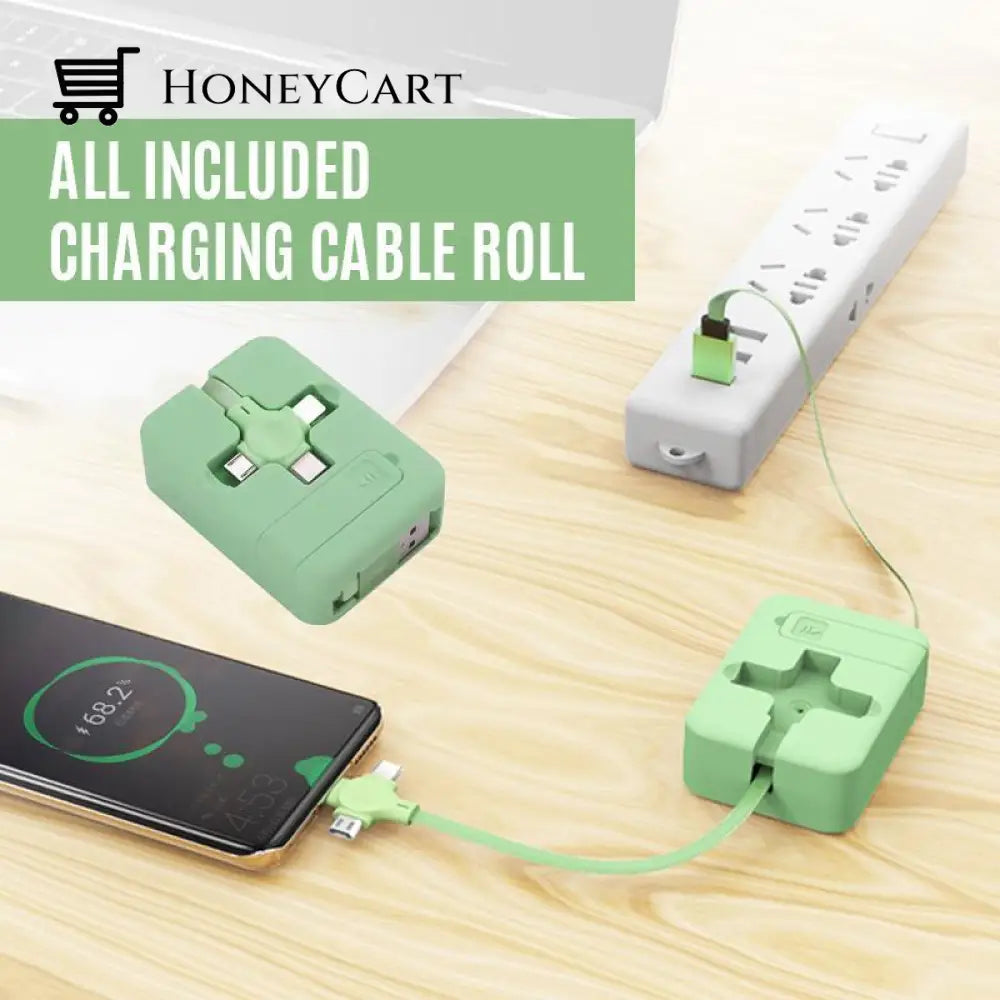 Three In One Charging Cable Roll Green