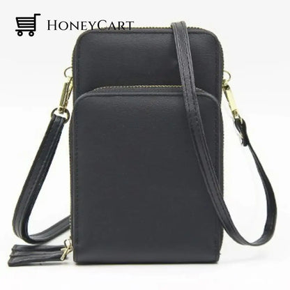 Three Zipper Vertical Shoulder Bag Black Shoulderbags