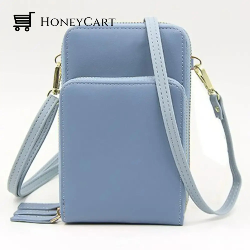 Three Zipper Vertical Shoulder Bag Blue Shoulderbags