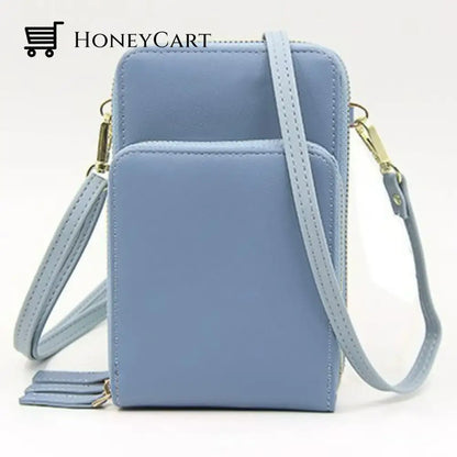 Three Zipper Vertical Shoulder Bag Blue Shoulderbags