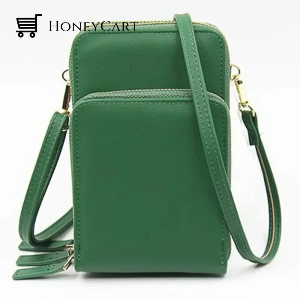 Three Zipper Vertical Shoulder Bag Green Shoulderbags