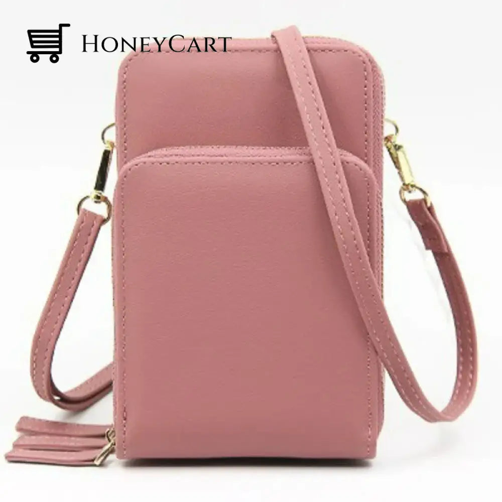 Three Zipper Vertical Shoulder Bag Pink Shoulderbags
