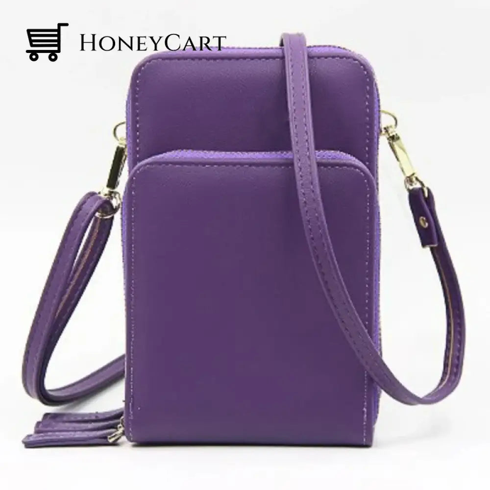Three Zipper Vertical Shoulder Bag Purple Shoulderbags