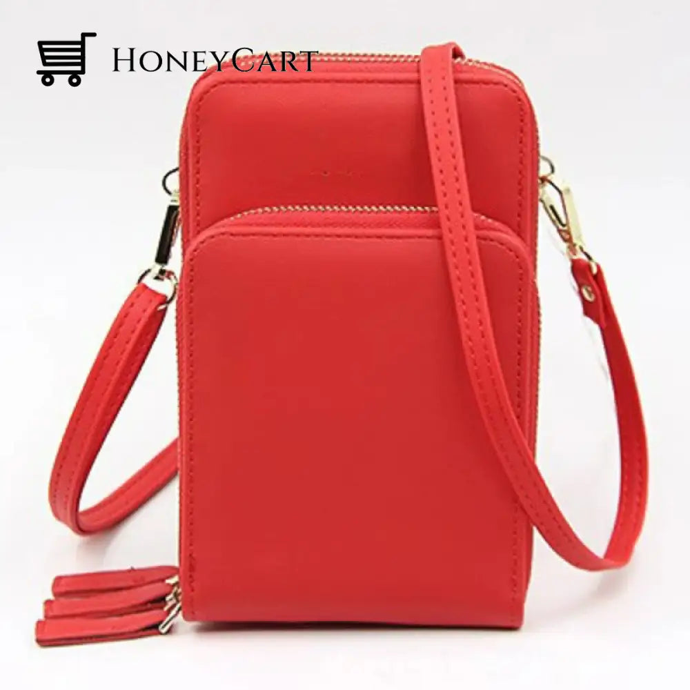 Three Zipper Vertical Shoulder Bag Red Shoulderbags