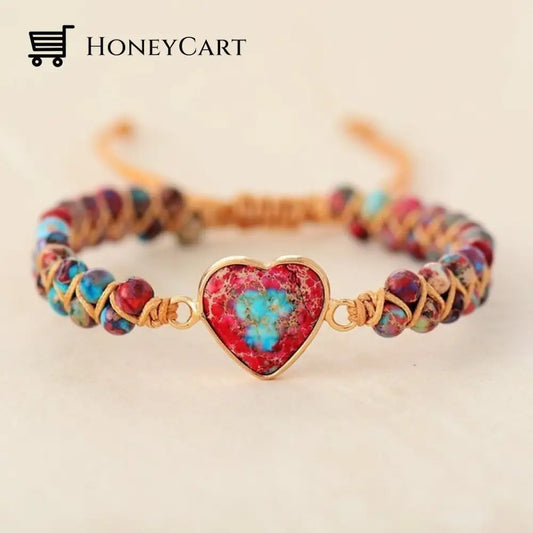 To My Granddaughter Love You Forever Jasper Heart Bracelet Red