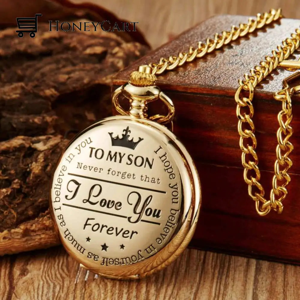 To My Son Quartz Pocket Chain Watch To My Son Gold