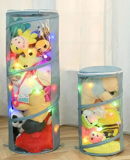 Transparent Cylindrical Toy Storage Bag – Dustproof Display Bucket for Plush Dolls & Children's Toys