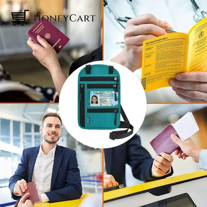 Travel Neck Pouch Wallet With Rfid Blocking Passport Holder