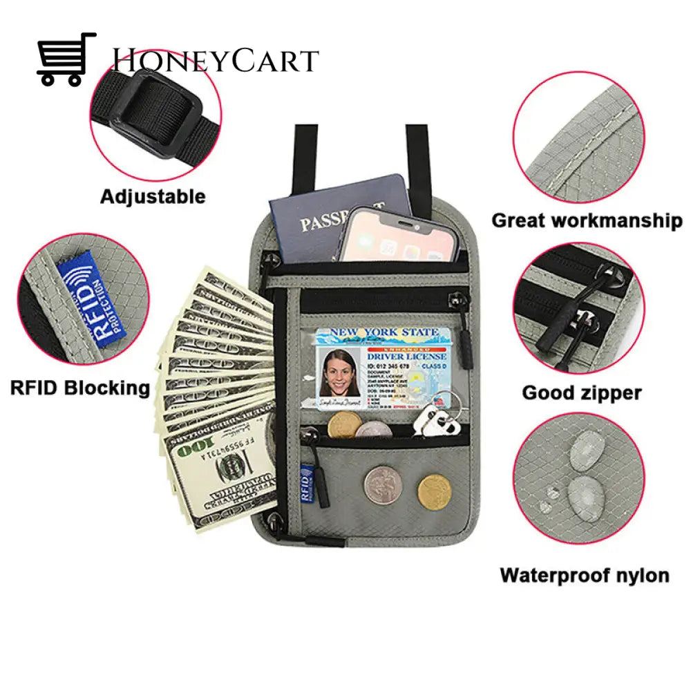 Travel Neck Pouch Wallet With Rfid Blocking Passport Holder