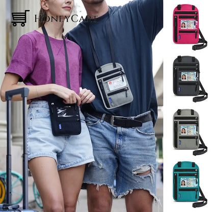 Travel Neck Pouch Wallet With Rfid Blocking Passport Holder