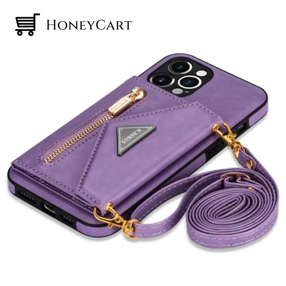 Triangle Crossbody Zipper Wallet Card Leather Case For Iphone