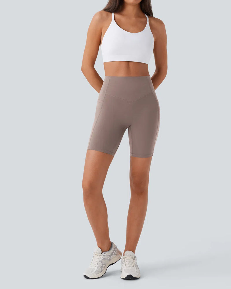High Waisted Butt Lifting Tummy Control Side Pocket Shaping Training Shorts 7"
