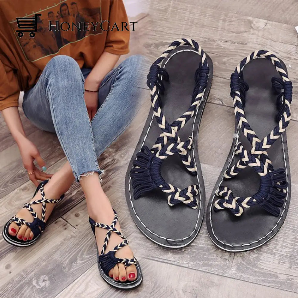 Tropical Mixed Color Matching Rope Knot Thong Sandals For Women