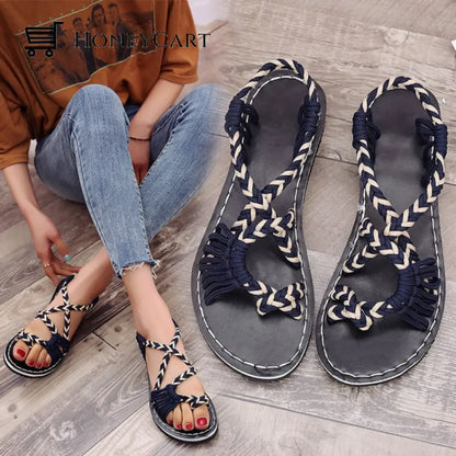 Tropical Mixed Color Matching Rope Knot Thong Sandals For Women