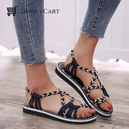 Tropical Mixed Color Matching Rope Knot Thong Sandals For Women
