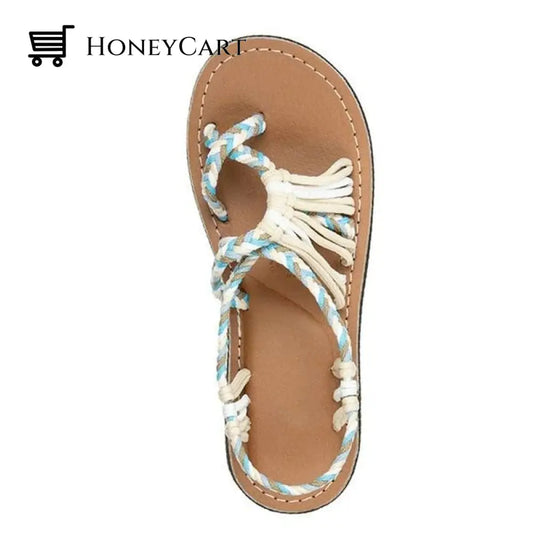 Tropical Mixed Color Matching Rope Knot Thong Sandals For Women 4.5 / Beige