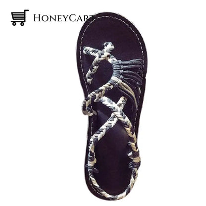 Tropical Mixed Color Matching Rope Knot Thong Sandals For Women 4.5 / Black