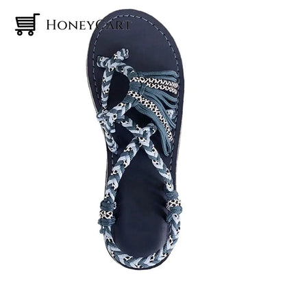 Tropical Mixed Color Matching Rope Knot Thong Sandals For Women 4.5 / Blue 1